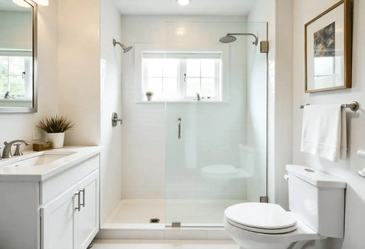 Small bathroom renovation with glass shower in Charleston SC