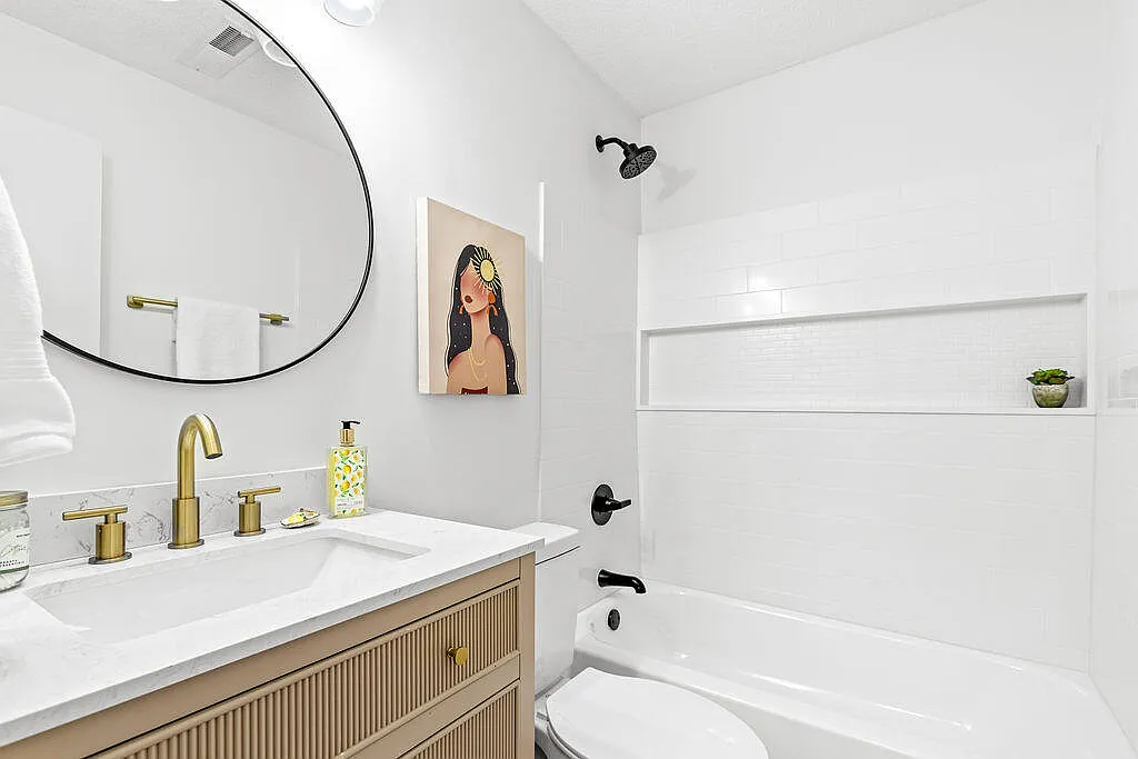 Artistic Modern Bathroom with Warm Wood Accents